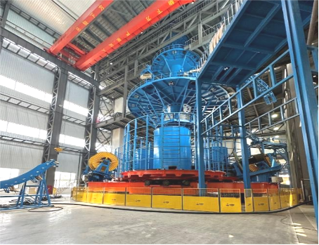 A blue machine inside a building
Description automatically generated